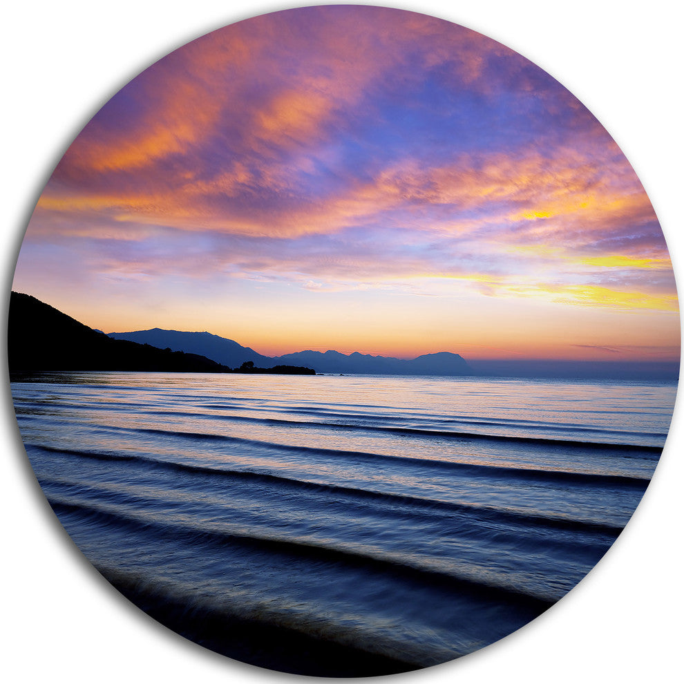 Blue Dramatic Sky Over Layered Waves, Seashore Round Wall Art, 23"