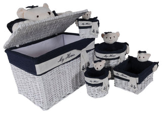 Anne Home, Set Of 5 Rectangular Willow Baskets Bear Design