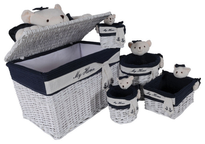Anne Home, Set Of 5 Rectangular Willow Baskets Bear Design