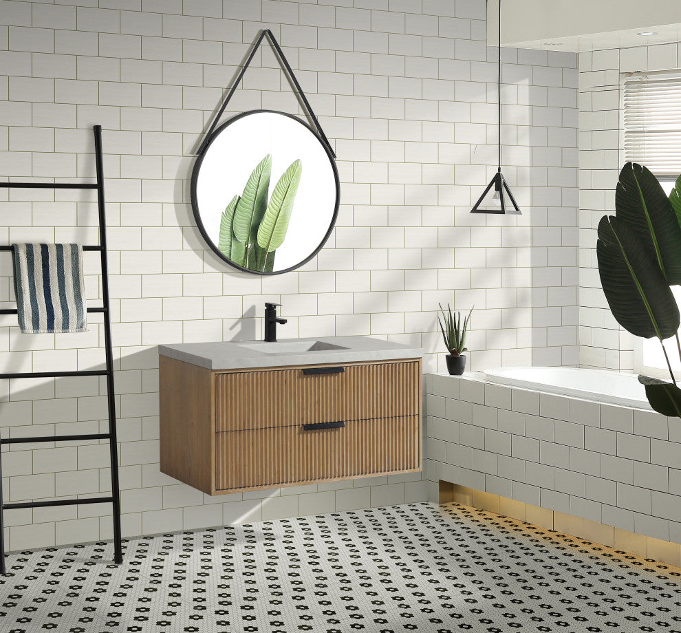 Ari Kitchen and Bath San Diego Bath Vanity, Weathered Fir, 42", Floating