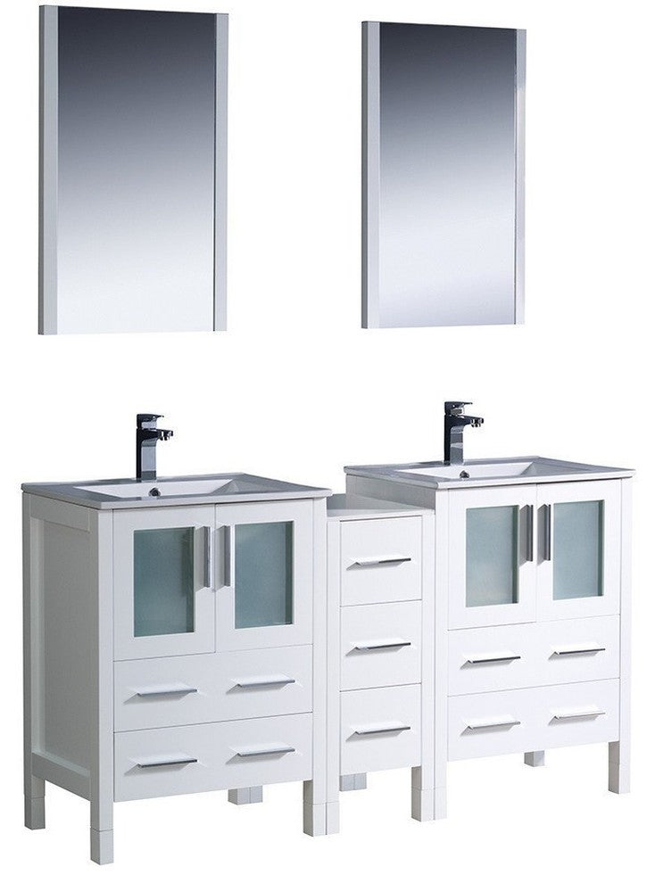 Torino 60" White Modern Double Sink Bathroom Vanity, Faucet FFT9151BN