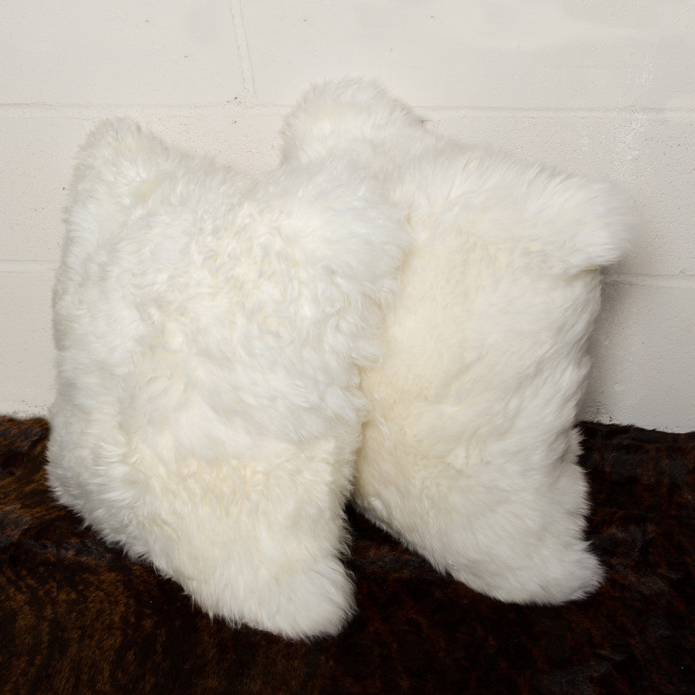 100% Sheepskin New Zealand Pillows, Set of 2, Natural, 18"x18"