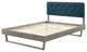 Platform Bed Frame, Queen Size, Fabric, Wood, Gray Navy Blue, Modern