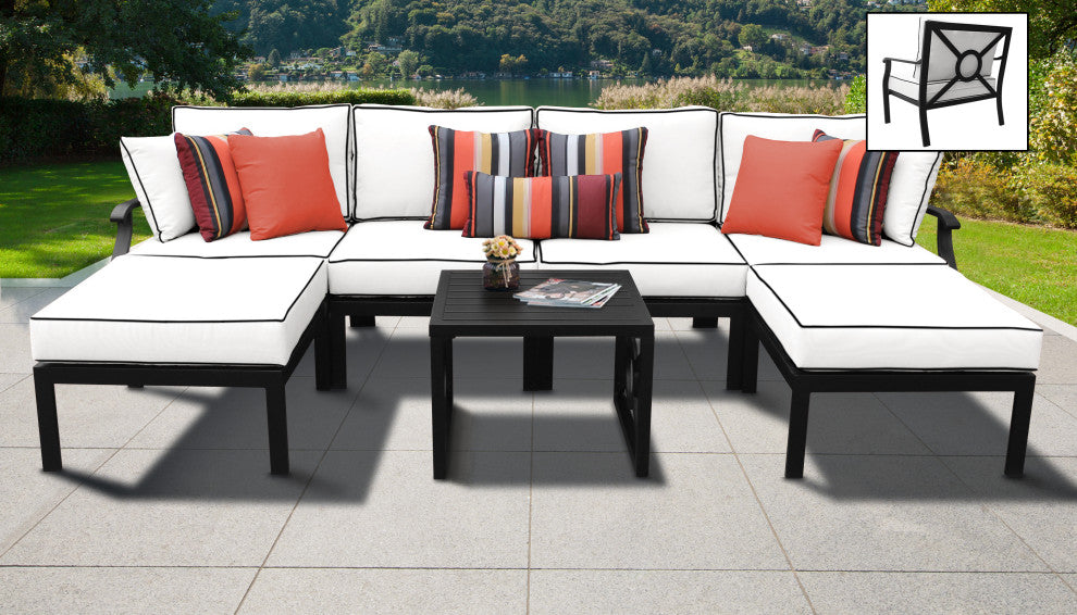 kathy ireland Madison Ave. 7 Piece Aluminum Patio Furniture Set 07a, Snow