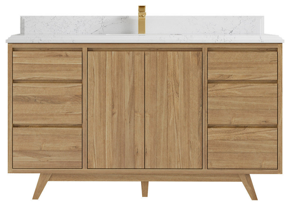 Madison  Teak 60 Single Bathroom Vanity Golden Teak 1.5" Empira White Quartz