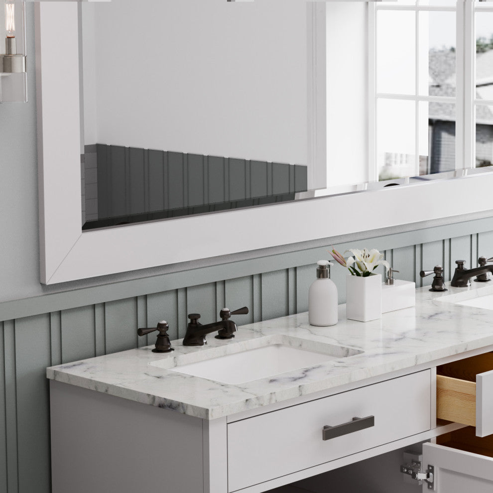 Hartford 72" Double Sink Marble Countertop Bath Vanity, White, Vanity With Large