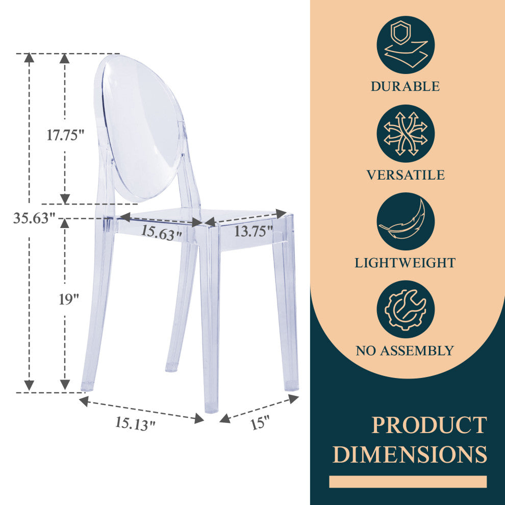 LeisureMod Marion Acrylic Modern Lucite Dining Side Chair in Clear Set of 2