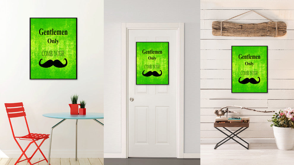 "Gentlemen Only" Sign Green Print on Canvas with Picture Frame, 13"x17"