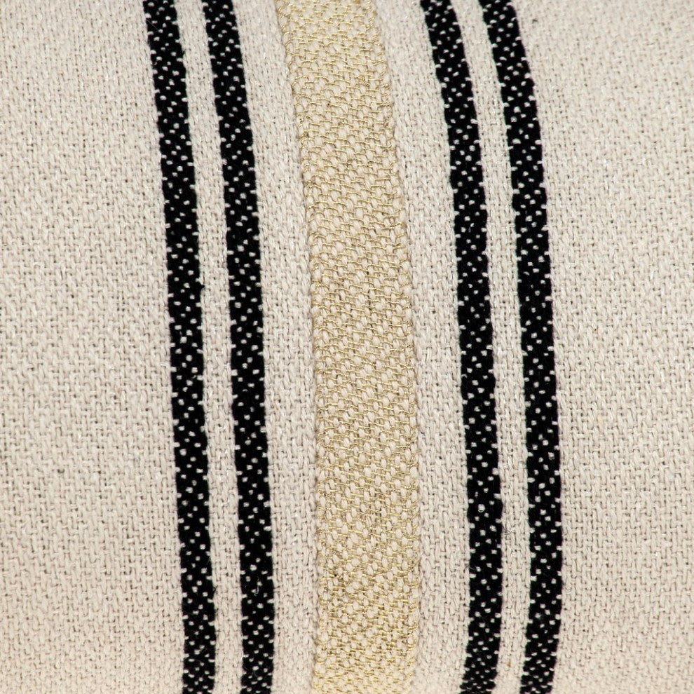 Black and Cream Vertical Stripe Lumbar Pillow
