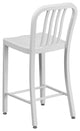 24" High White Metal Indoor-Outdoor Counter Stool With Vertical Slat Back
