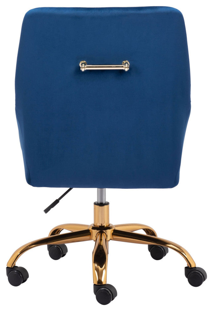 Computer Chair, Faux Vinyl Leather, Steel, Navy, Gold, Home Business Office