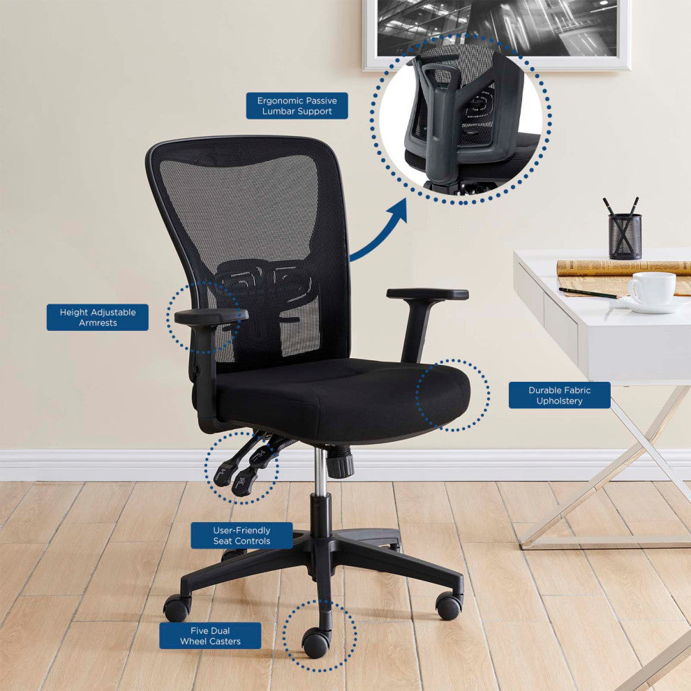 Computer Work Desk Chair, Fabric, Black, Modern, Home Business Office Furniture