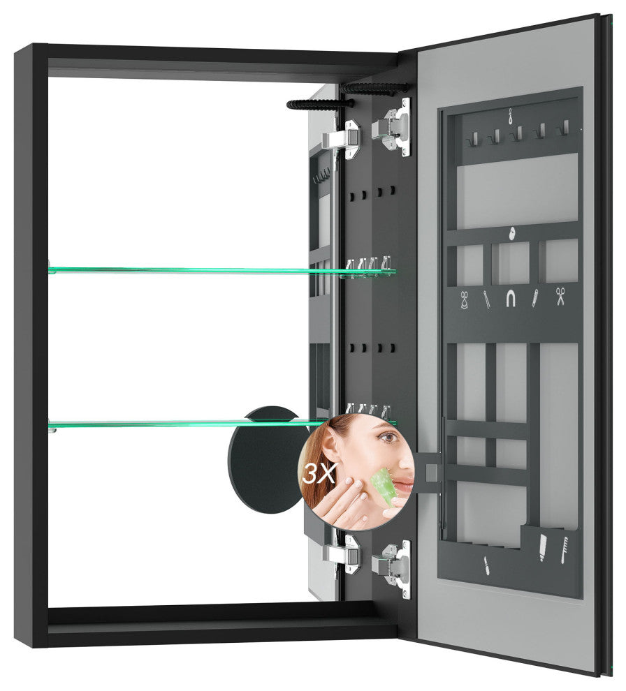 30" Aluminum Surface Mount 2-door Medicine Cabinet with Mirror and LED Lighted