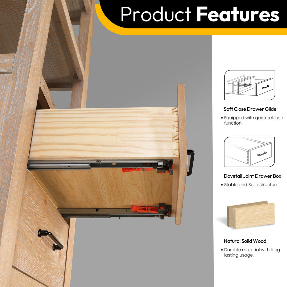 Leon Storage Cabinet for Bath, Kitchen and Living Room, Fir Wood Brown, 22"
