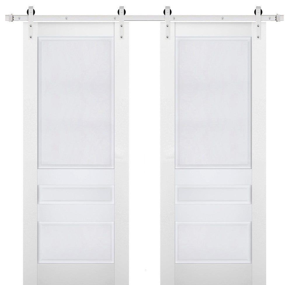 Double Barn Door 36 x 84, Veregio 7411 White, Silver 13FT