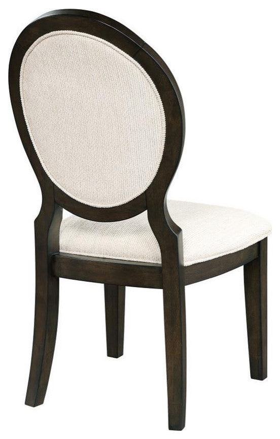 Upholstered Dining Chairs With Oval Back, Cream and Dark Cocoa, Set of 2