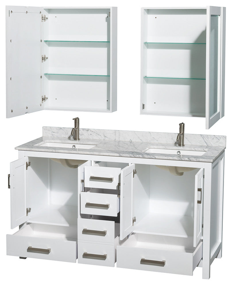 Wyndham WCS141460DWHCMUNSMED 60 Inch Double Bathroom Vanity in White