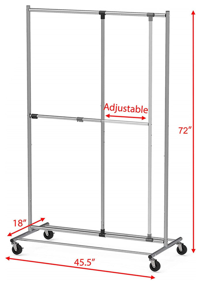 Dual Bar Adjustable Garment Rack, Chrome, 72" Height