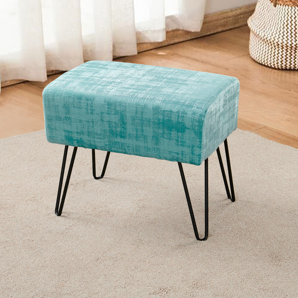 Textured Velvet Ottoman, North Sea