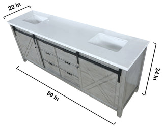 Marsyas 80" Ash Gray Double Bathroom Vanity Cabinet Quartz Top Square Sinks