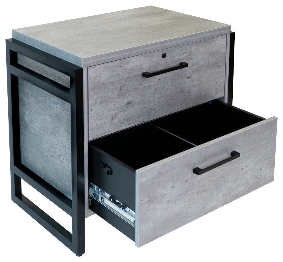 Modern Wood Laminate Lateral File Drawer, Fully Assembled, Concrete Gray