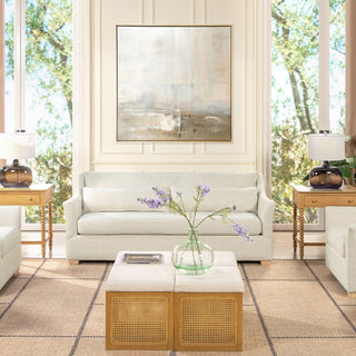 Ada 83" Flared Arm Contemporary Sofa With Lumbar Pillows, Flax White Linen