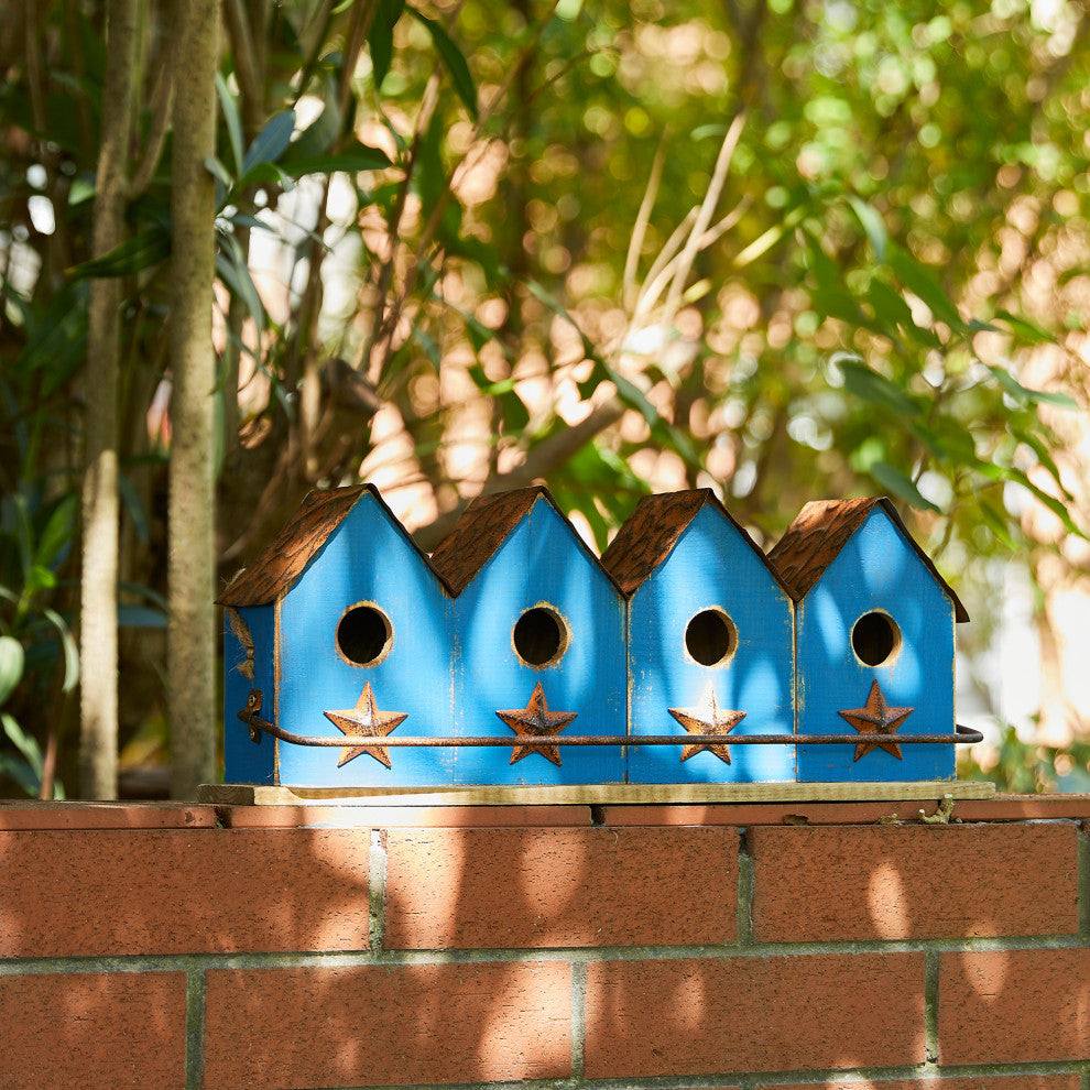 Blue Distressed Solid Wood Birdhouse