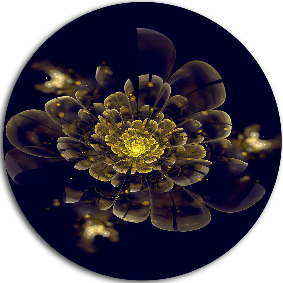 Golden Metallic Fractal Flower, Digital Art Disc Metal Artwork, 11"