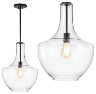 Watts 10.5" Glass, Metal LED Pendant, Oil Rubbed Bronze/Clear, Width: 13.25"