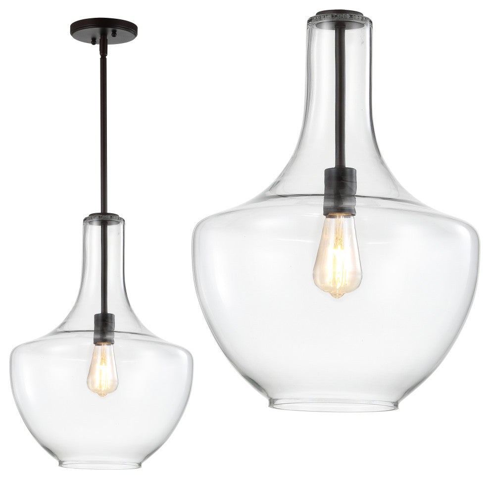 Watts 10.5" Glass, Metal LED Pendant, Oil Rubbed Bronze/Clear, Width: 13.25"