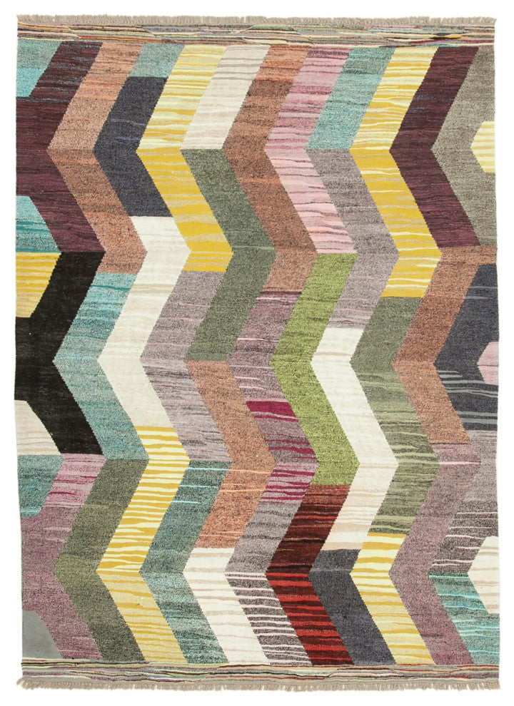 Rug N Carpet - Handmade Turkish 6' 11'' x 9' 10'' Modern Design Wool Kilim Rug
