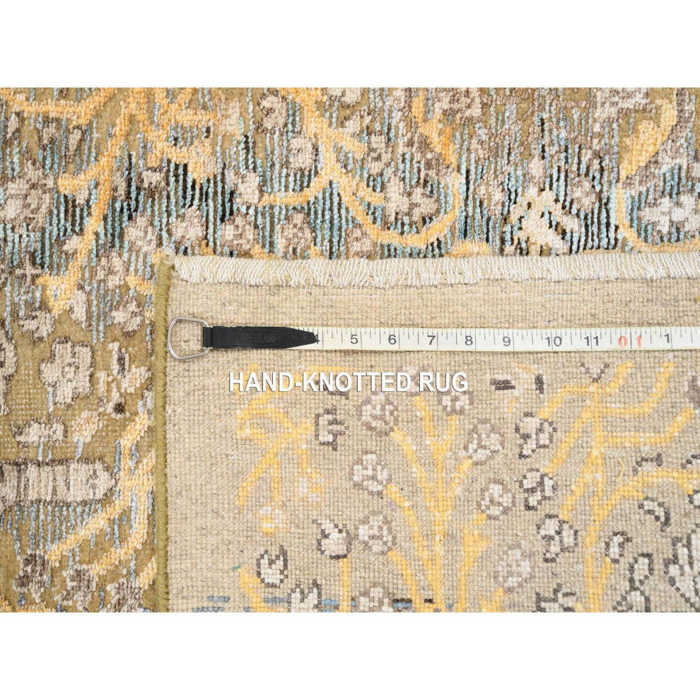 Honey Brown, Hand Knotted, Silk With Textured Wool, XL Runner Rug, 2'7" x 22'0"