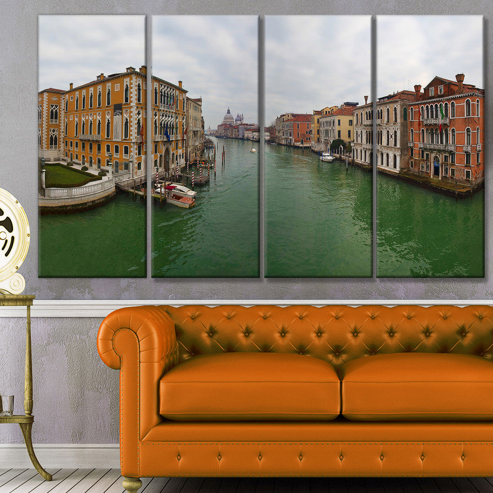 Green Waters in Venice Grand Canal, Landscape Canvas Print, 48"x28", 4 Panels