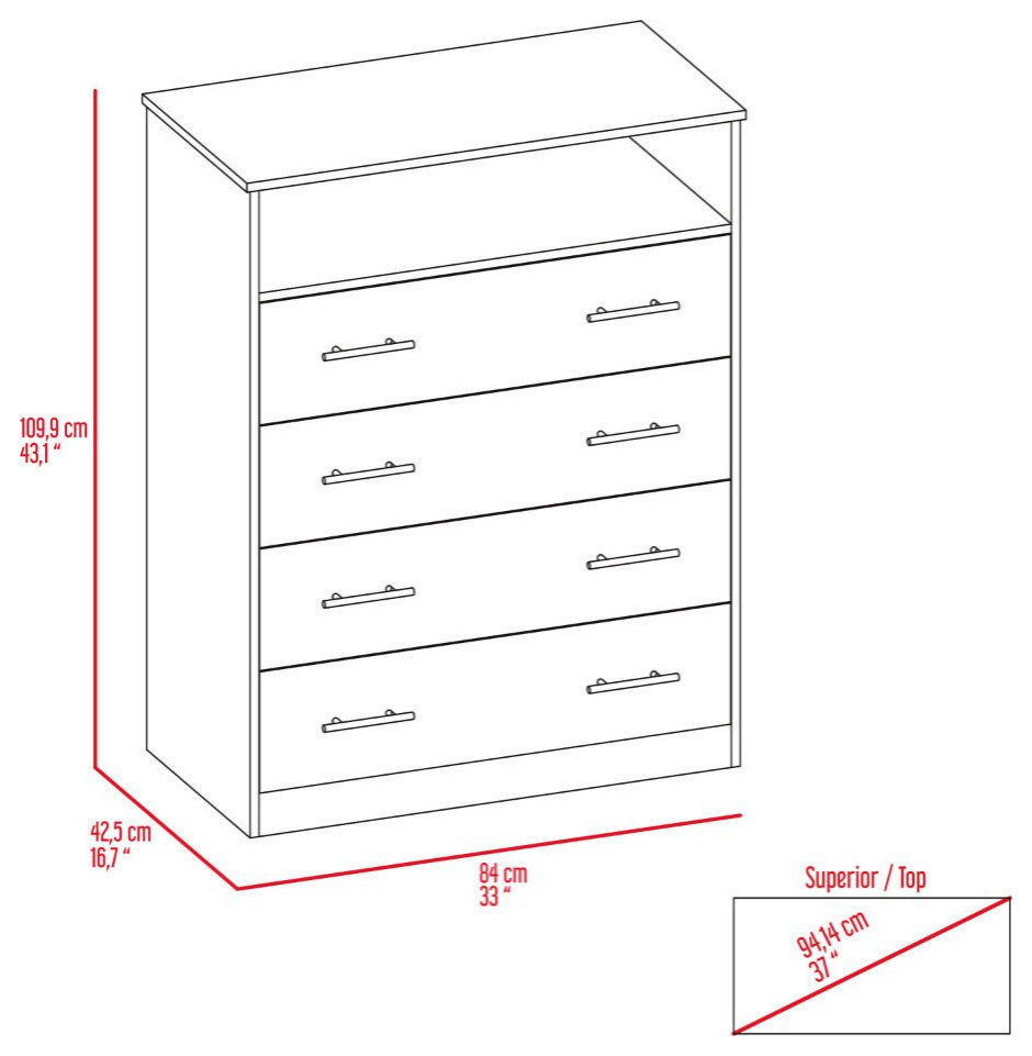 Serbian Four Drawer Dresser, White