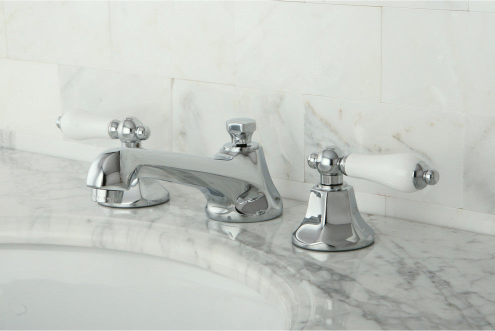 Kingston Brass Widespread Bathroom Faucet With Brass Pop-Up, Polished Chrome