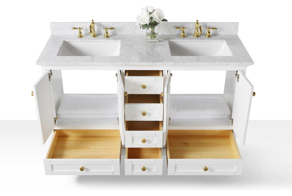 Audrey Vanity Set, White, 60", Gold Hardware, No Mirror