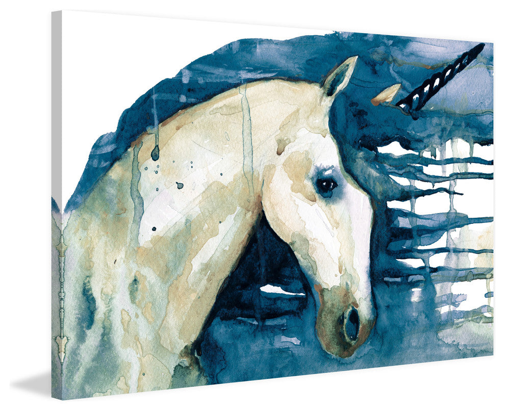"Blue Unicorn" Painting Print on Wrapped Canvas, 30"x20"
