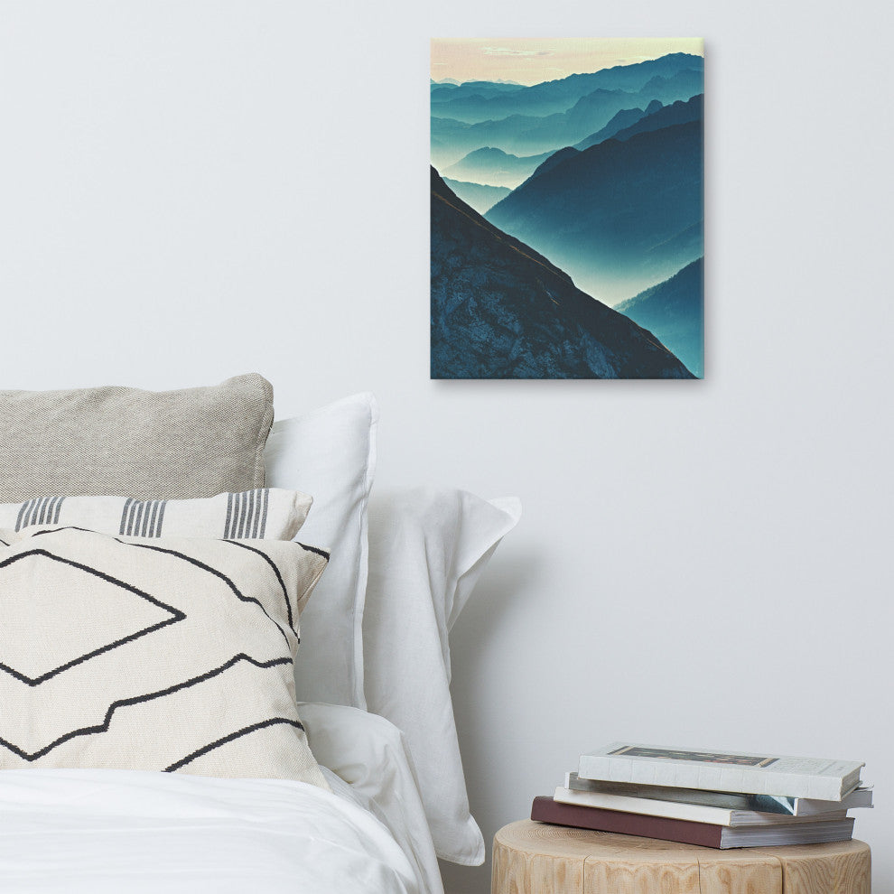 Misty Blue Silhouette Mountain Range Landscape Photo Canvas Prints, 16" X 20"
