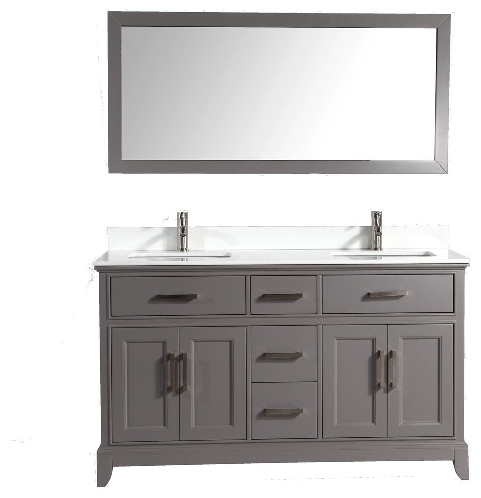 Vanity Art Vanity Set With White Stone Top, 60", Gray, Standard Mirror