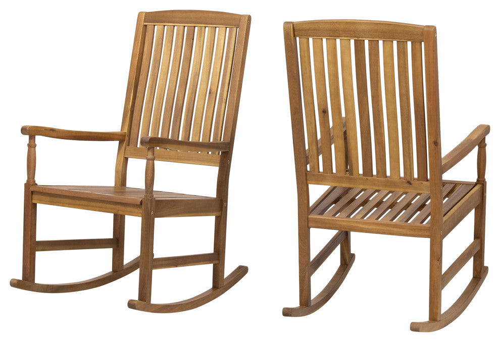 Penny Outdoor Acacia Wood Rocking Chairs, Set of 2, Teak Finish