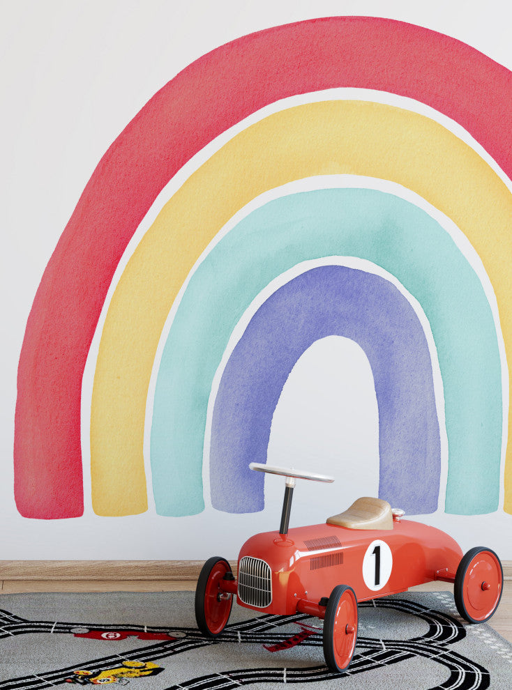 Watercolor Rainbow Vinyl Wall Sticker - Peel and Stick, Red, Medium 48"w X 39"h