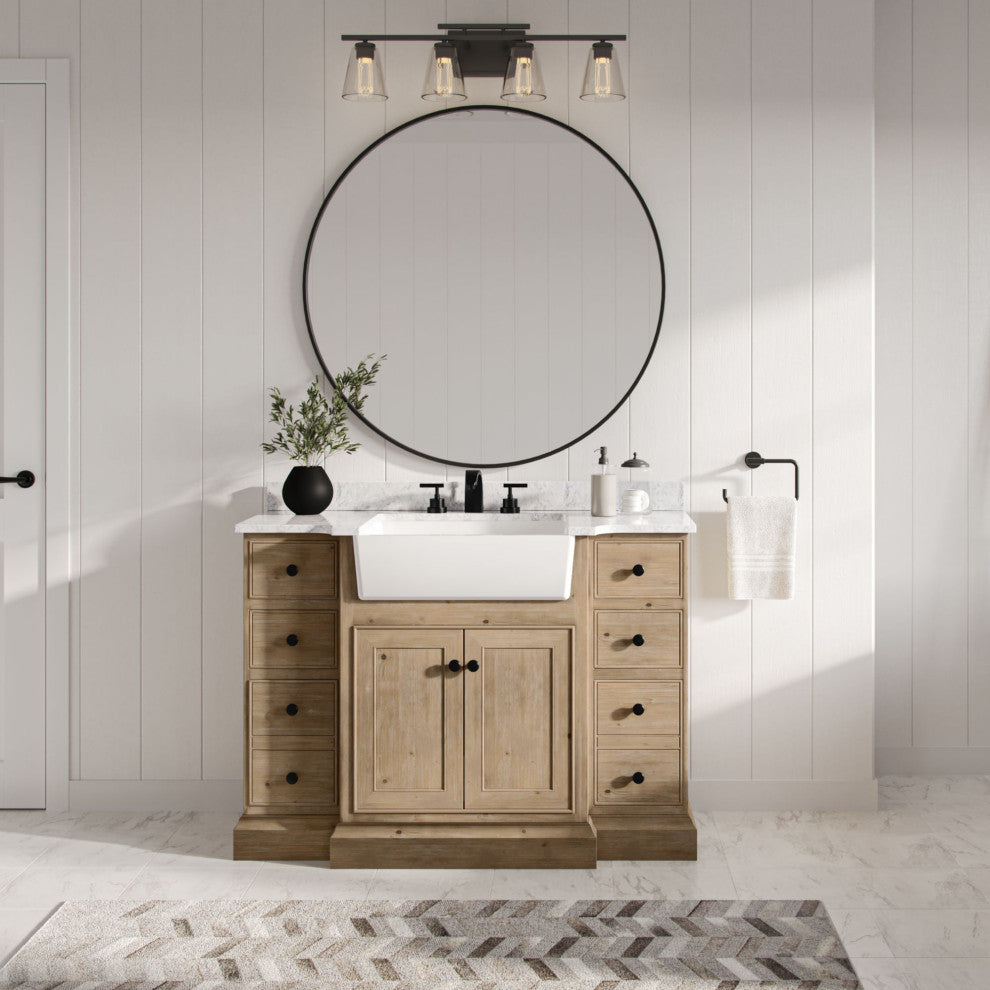 Fermo Bath Vanity, Weathered Fir, 48", Marble Top, Single Sink, Freestanding