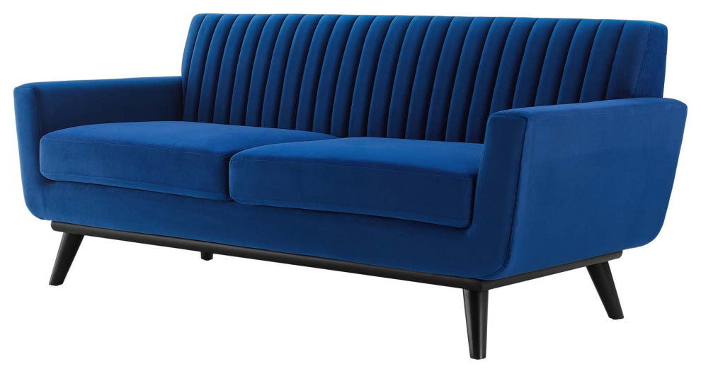 Tufted Loveseat Sofa, Velvet, Blue Navy, Modern, Living Lounge Hotel Hospitality