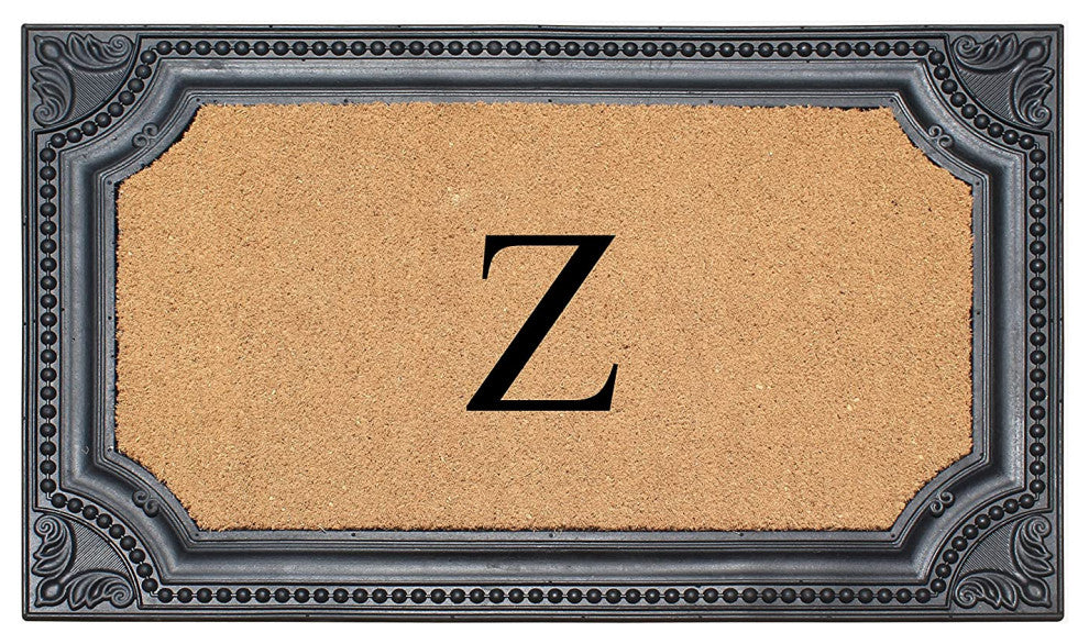 Angela Bronze Finished Black/Beige 24"x39" Monogrammed Doormat, Z