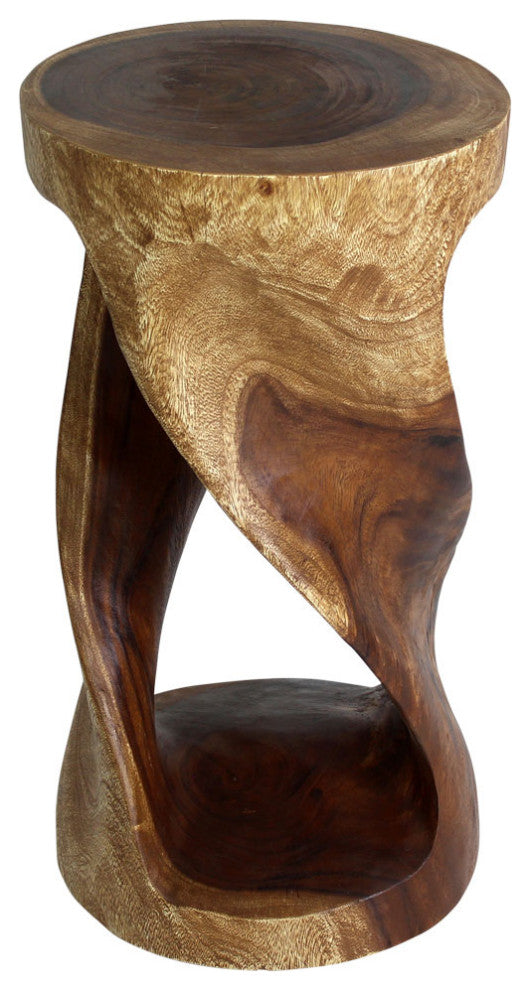 Haussmann Round Wood Twist Accent Table 14 in DIA x 26 in High Walnut Oil