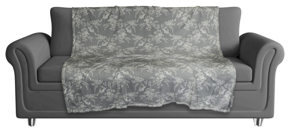 Birds Leaves Monochrome On Gray 50x60 Coral Fleece Blanket