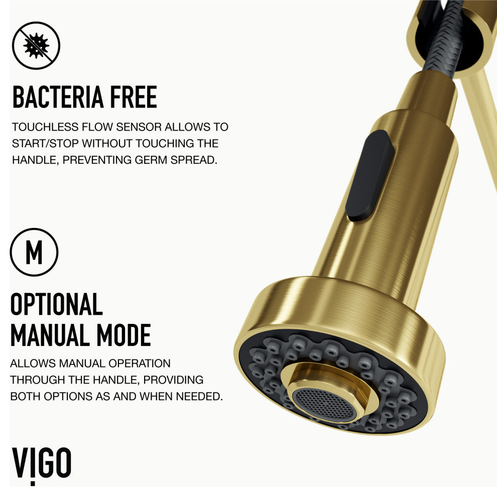 VIGO Edison 19" H Single Handle Pull-Down Sprayer Kitchen Faucet, Matte Brushed Gold, Touchless, Without Extras