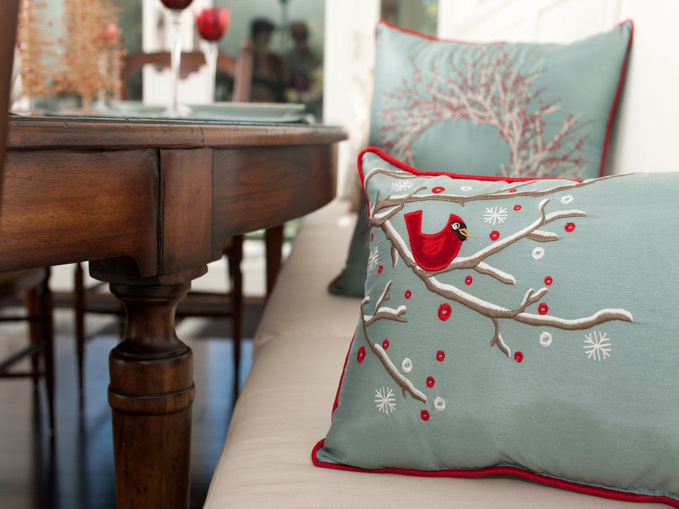 Holiday Cardinal on Snowy Branch Rectangular Throw Pillow