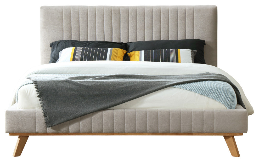 Omax Decor Sven Upholstered Platform Bed, Taupe, Queen