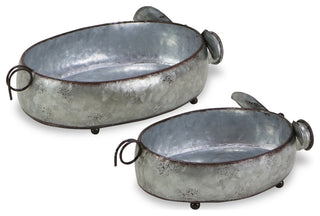 Galvanized Metal Piglet Planters, Set of 2